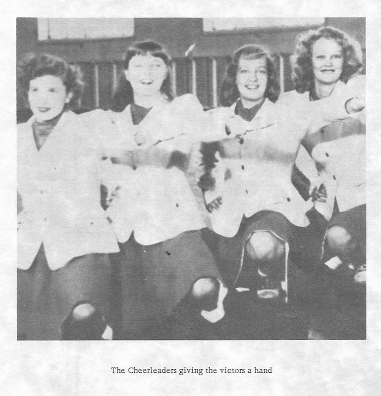 Blanchester cheerleaders in black and white photo