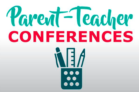 Parent Teacher Conference poster with pencil cup clip art