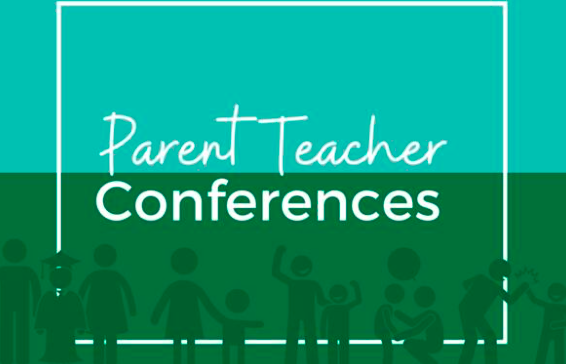 Parent Teacher Conferences poster with outline of people's figures