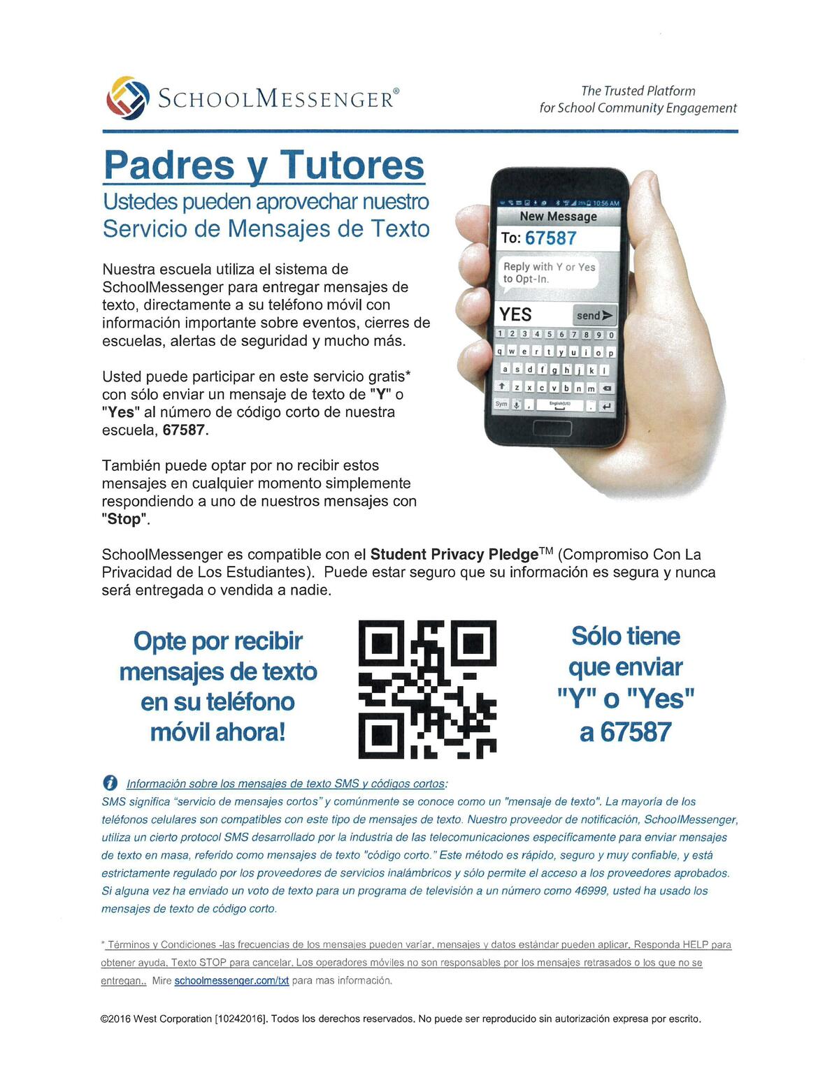 JPG in spanish of the school messenger sign up info